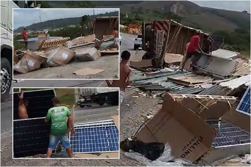 Carga de placa solar é saqueada após carreta tombar em São Miguel dos Campos
