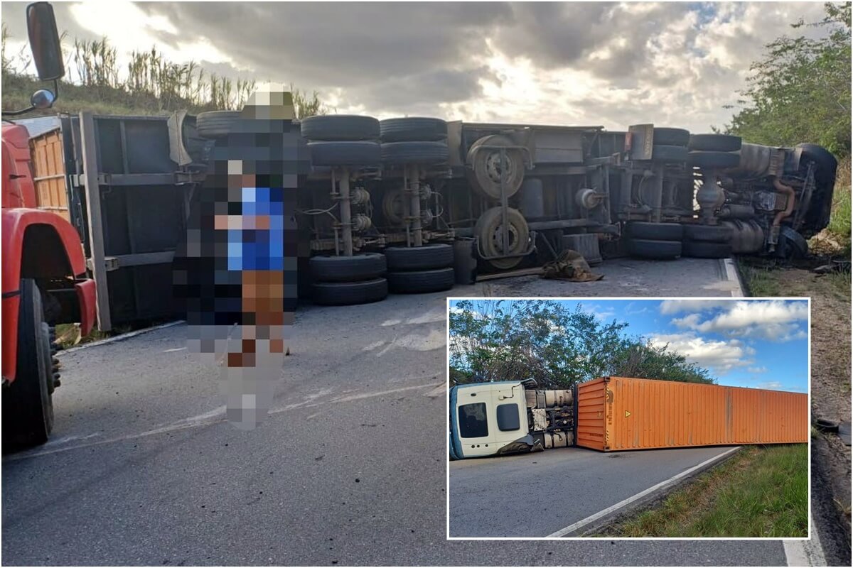 Carreta tomba e interdita trecho da BR-101 em Alagoas