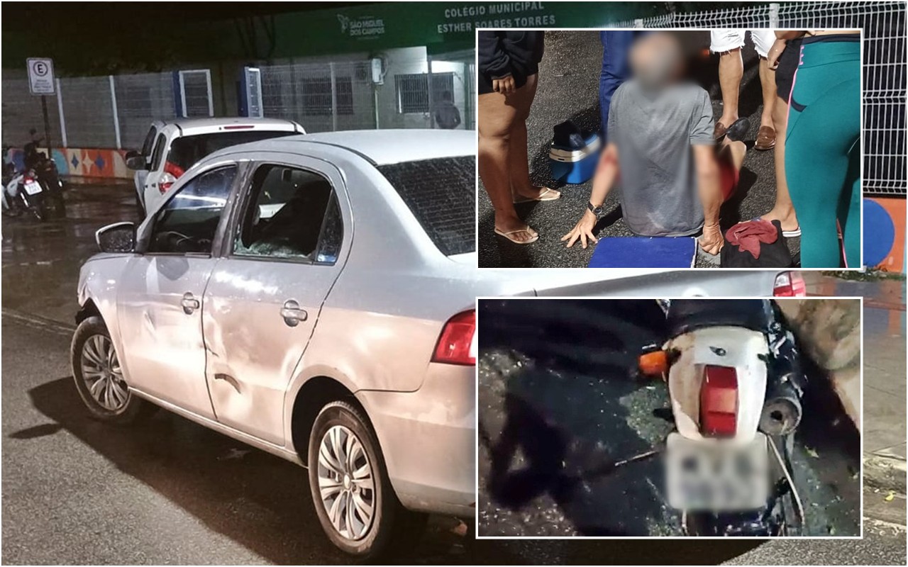 Acidente entre moto e carro deixa homem ferido em São Miguel dos Campos