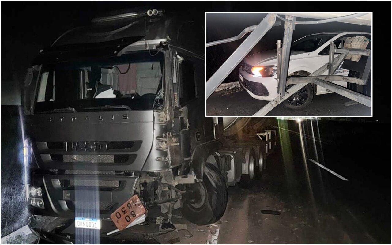 Carreta carregada de gás colide com carro após ser fechada por caminhão de cana na BR-101
