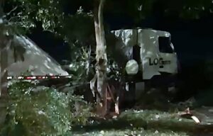 Carreta sai da pista e invade jardim do terminal rodoviário em São Miguel dos Campos