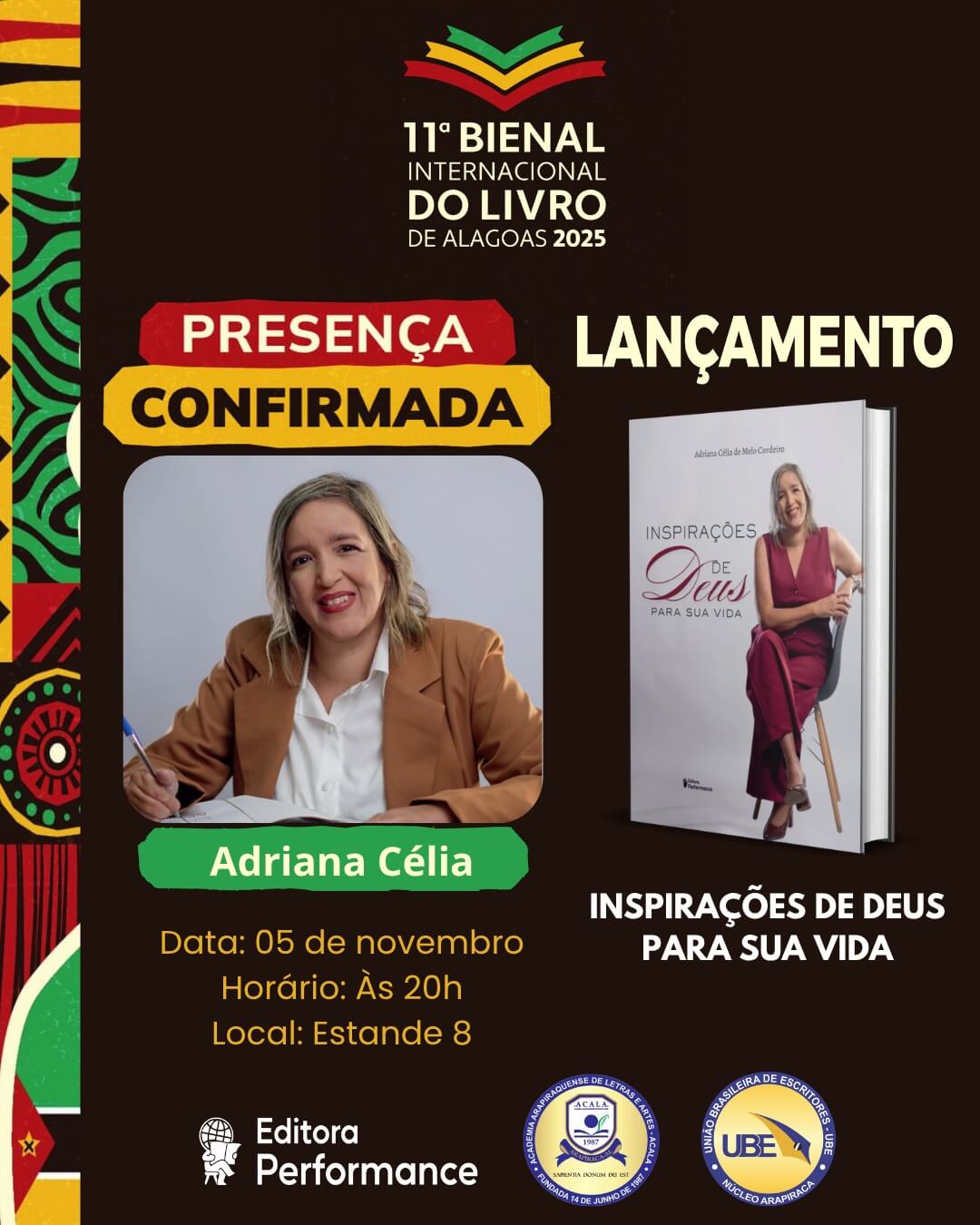 Professora Adriana Celia lanca livro ‘Inspiracoes de Deus para sua Vida na 11a Bienal Internacional do Livro de Alagoas