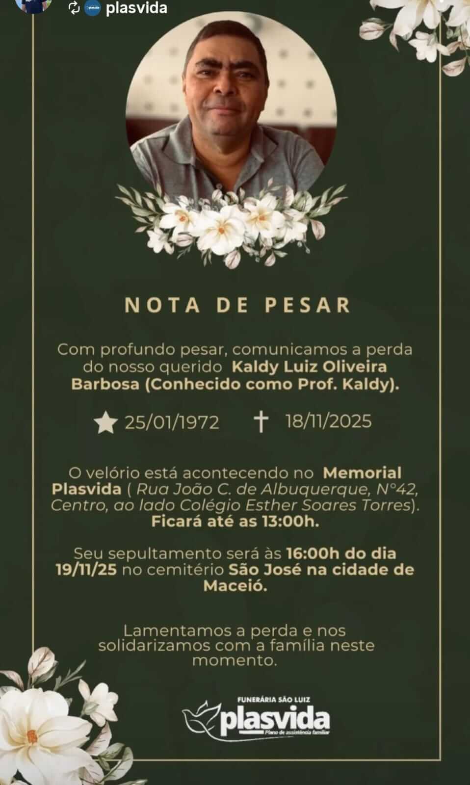 Comunidade academica e familiares lamentam a morte do professor Kaldy Luiz 3