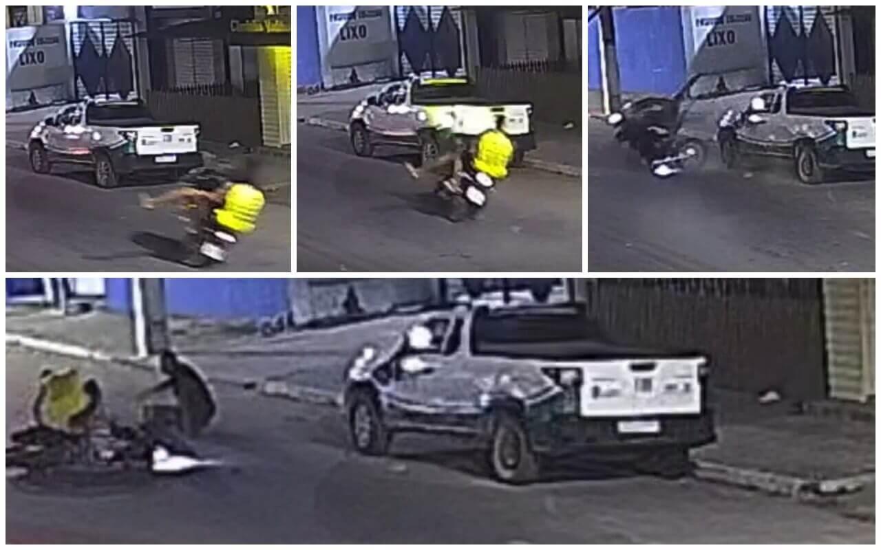 Vídeo flagra motociclista empinando e provocando acidente no Centro de São Miguel dos Campos