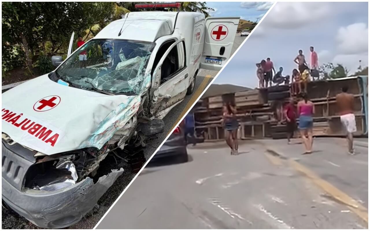 Ônibus com equipe de futebol amador tomba após colisão com ambulância no interior de Alagoas