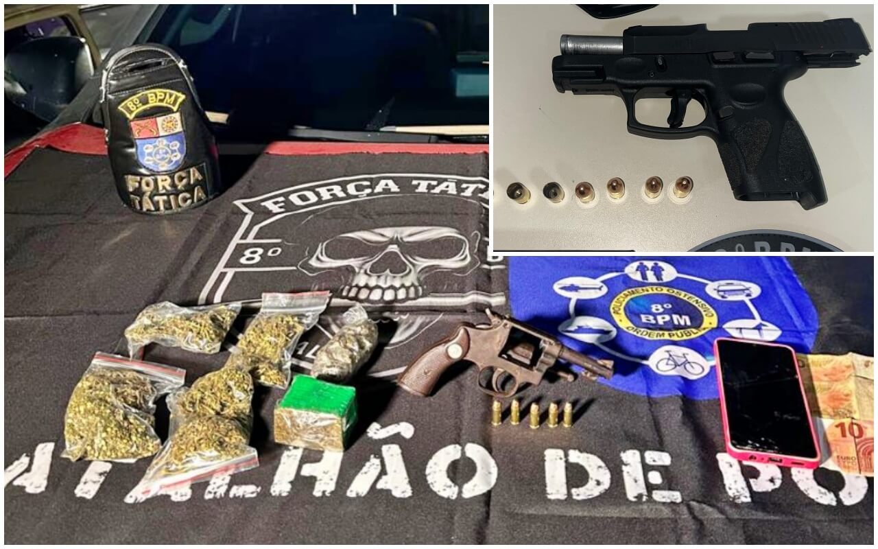 8º BPM apreende armas e drogas em ocorrências distintas